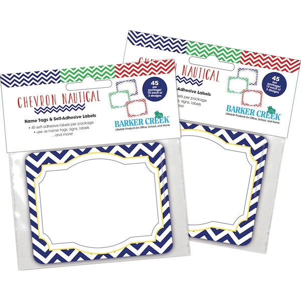 Nautical Chevron Name Tags/Self-Adhesive Labels, Multi-Design Set, 90/Set